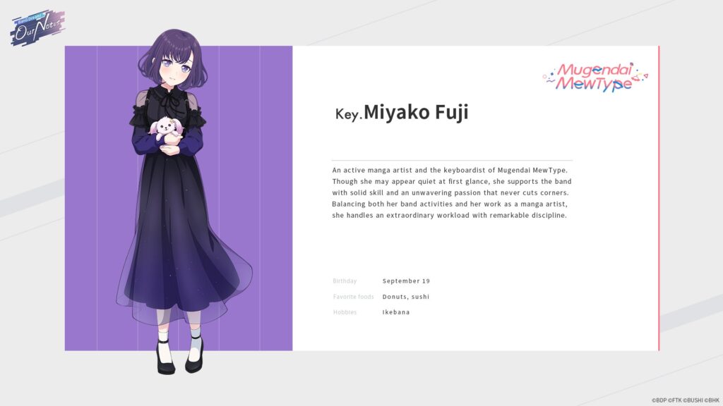 Visual profil karakter Mugendai MewType yang dirilis bersamaan dengan trailer terbaru BanG Dream! Our Notes
