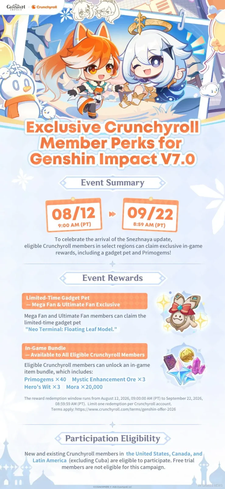 Genshin Impact x Crunchyroll collaboration announcement for Version 7.0 and the Snezhnaya event. - gambar 2