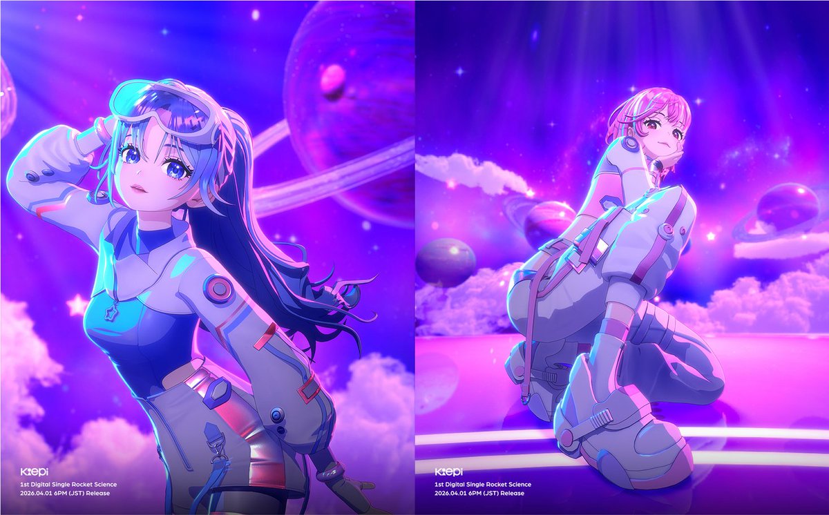 Visual teaser Kiepi “Rocket Science” yang menampilkan CERA dan RENA dengan warna neon cerah dan nuansa pop futuristis