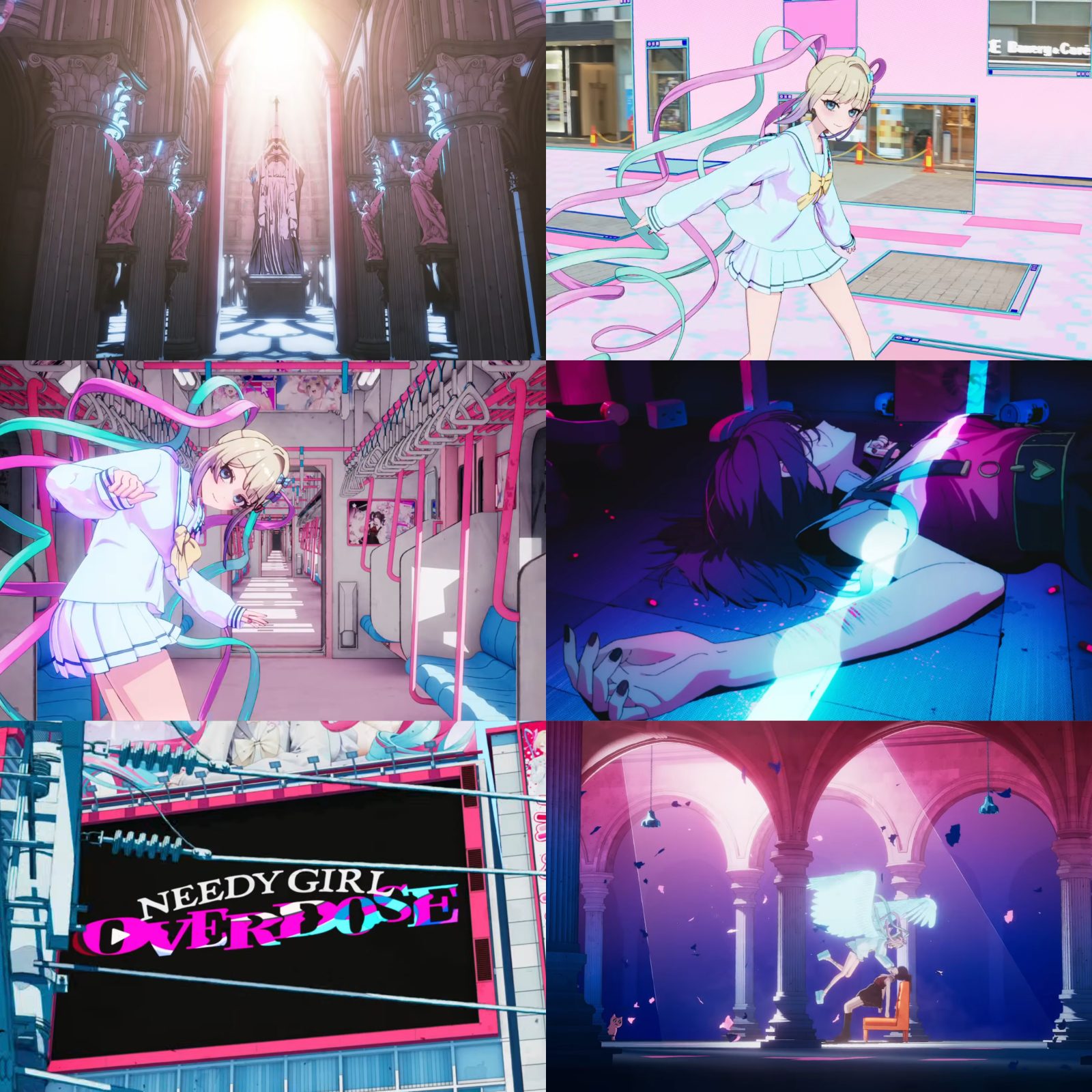 Cuplikan visual creditless opening NEEDY GIRL OVERDOSE dengan nuansa neon, internet, dan streamer culture