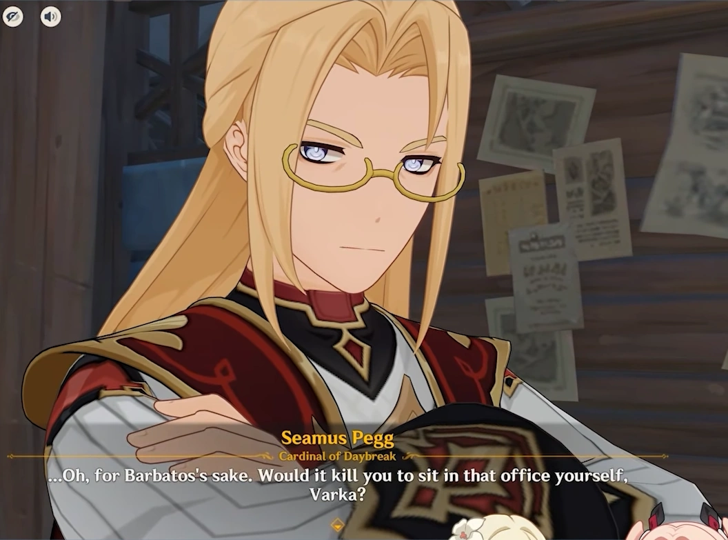 Representasi Seamus Pegg sebagai tokoh penting Mondstadt dan ayah dari Jean serta Barbara