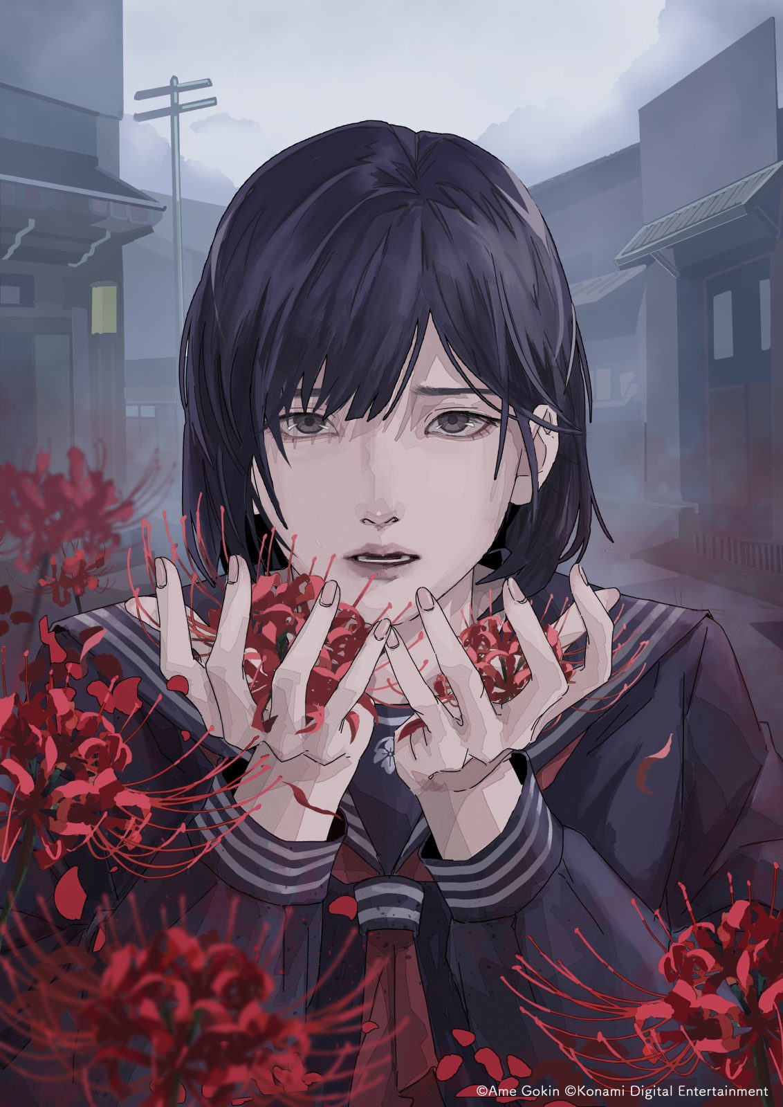 Visual teaser manga Silent Hill f dengan nuansa bunga dan horor khas Jepang