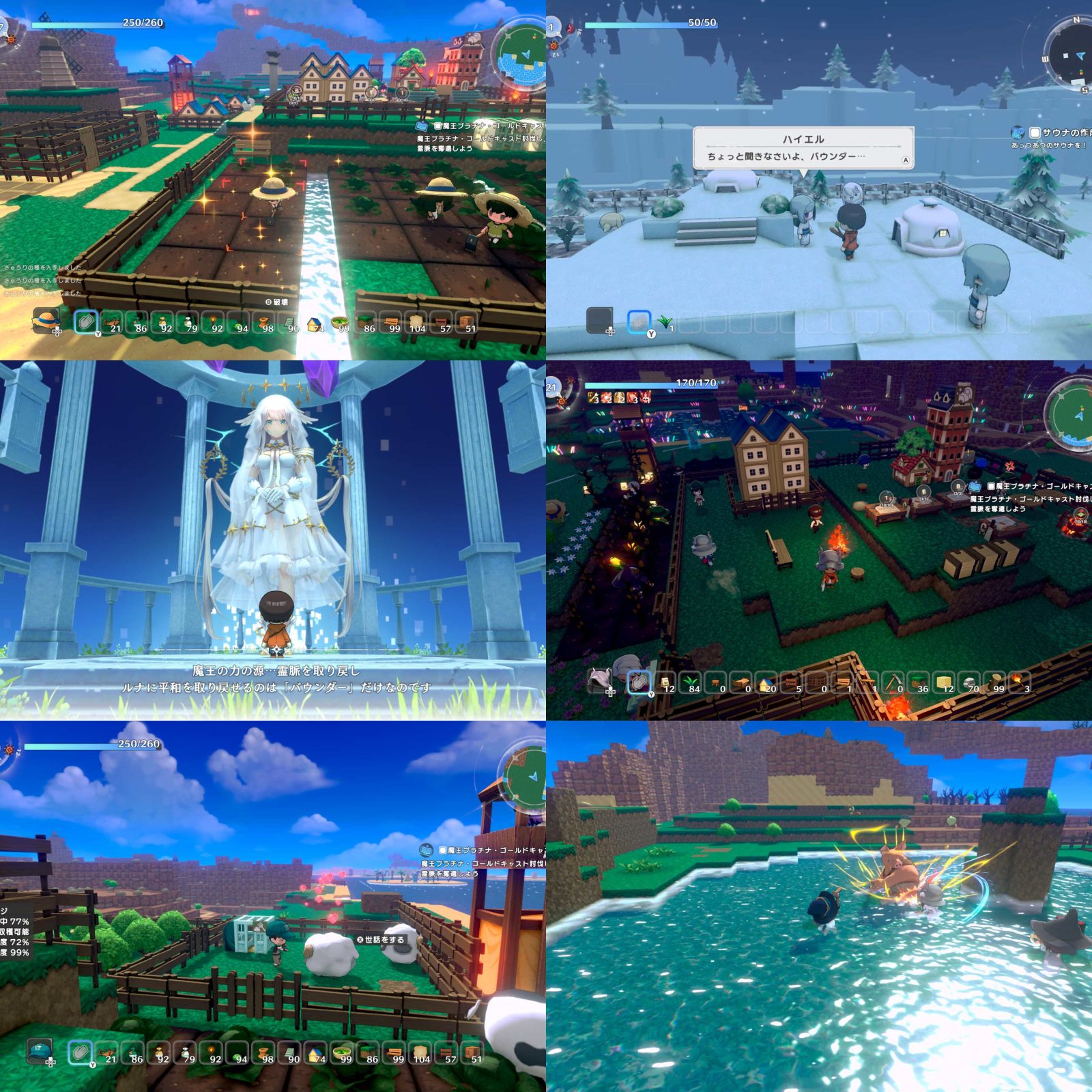 Cuplikan gameplay Warota yang menampilkan aksi, pembangunan desa, dan sistem job berbasis topi